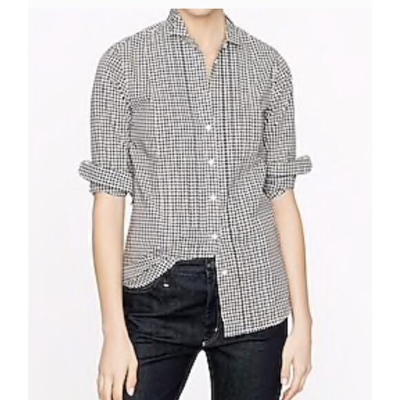 Thomas Mason J Crew Shirt Womens 2 Black White Gingham Tuxedo Check Button Up - Picture 1 of 10